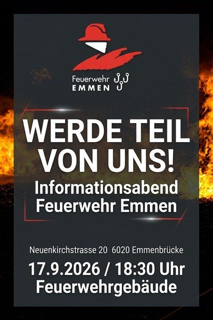 Schon mal über Feuerwehr nachgedacht? 🤔
Pack dein Kollege oder deine Kollegin und komme zu unserem Informationsabend. Ganz unverbindlich. Versprochen. 

Mehr Informationen unter www.feuerwehr-emmen.ch